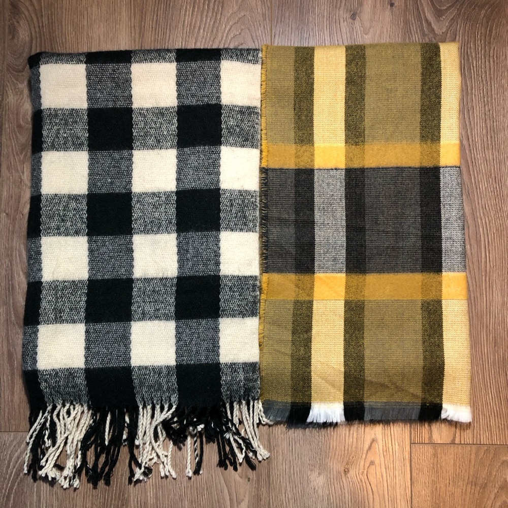Plaid Blanket Scarf Set Of Two - Picture 1 of 10